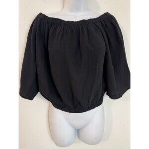 Ann Taylor LOFT Outlet Blouse Black Cotton Cropped Minimalist Neutral S New